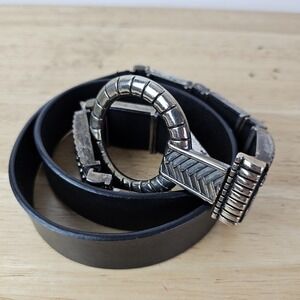 Chicos Chunky Statement Belt L Boho Gladiator Black‎ Silver Avant Garde Stretch